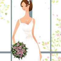 穿白色婚纱的美丽卡通新娘