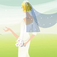 穿白色婚纱的美丽卡通新娘