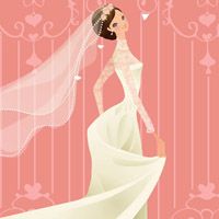 穿白色婚纱的美丽卡通新娘
