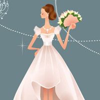 穿白色婚纱的美丽卡通新娘