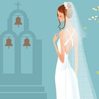 穿白色婚纱的美丽卡通新娘