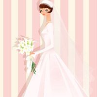 穿白色婚纱的美丽卡通新娘