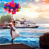 好看拿着气球的情侣头像图片