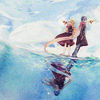 手绘海边情侣唯美意境带字头像