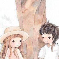 复古风情侣头像手绘简约彩色