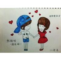 微信情侣头像手绘女生背影卡通头像