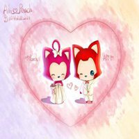 阿狸桃子手绘情侣头像