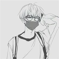 戴口罩漫画男生头像黑白头像一对