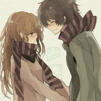 带围巾的动漫情侣头像