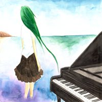 海边弹钢琴唯美头像