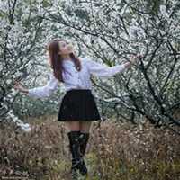 梨花下的美女头像_梨树下的可爱美女头像