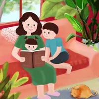 亲子阅读卡通图片 一家人亲子阅读的卡通可爱图片