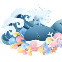 蓝鲸插画图片唯美 手绘唯美星空蓝鲸插画图片
