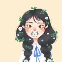 植物花环装饰小女孩插画头像
