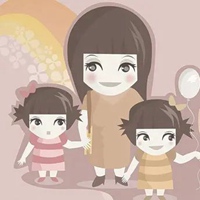 单亲妈妈和两个女儿的卡通头像